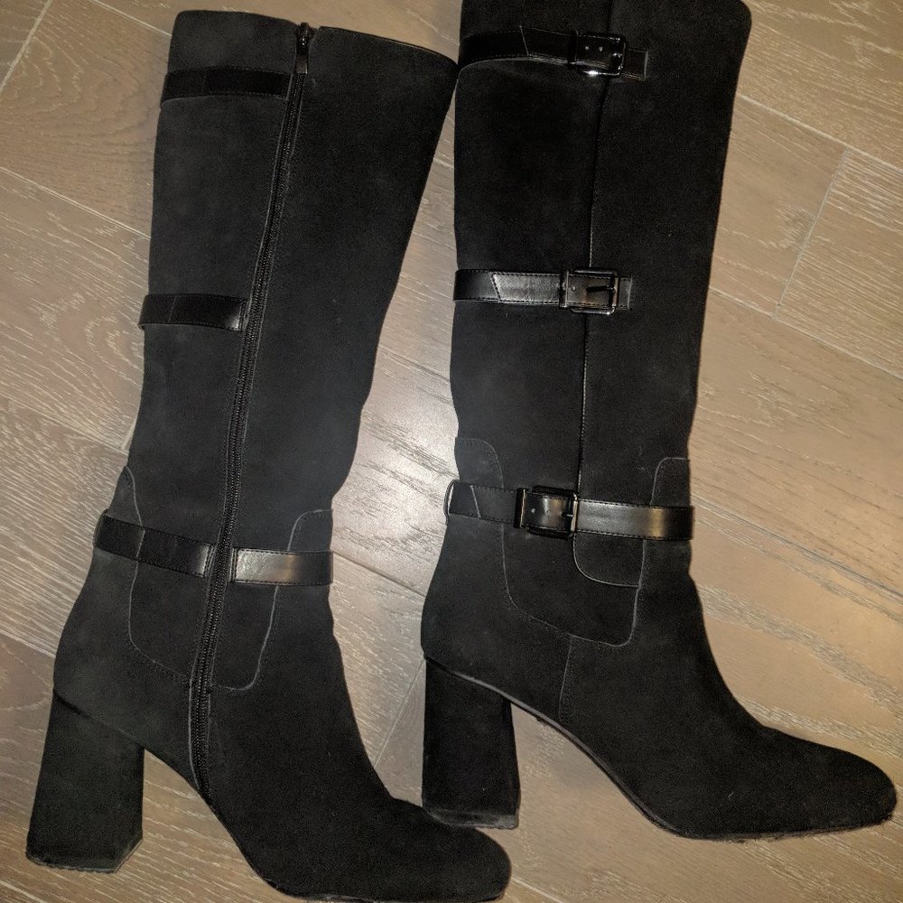 Franco Sarto Black Suede Knee High Boots Size 11M